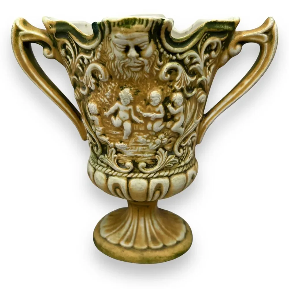 Antique Figure Ceramic Relief Putto‎ Capodimonte Cup Vase Decorative 8.5